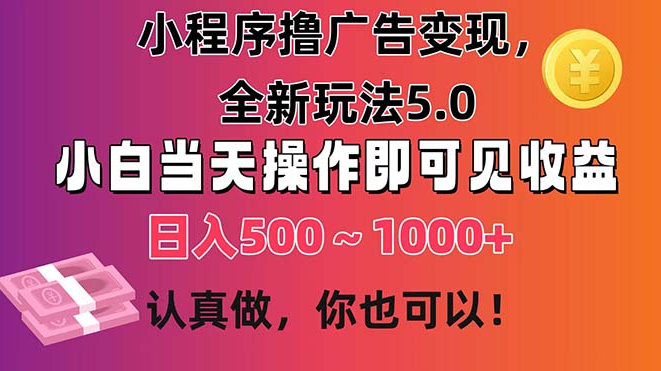 小程序撸广告变现，全新玩法5.0，小白当天操作即可上手，日收益 500~1000+-一九八七资源网-分享网络创业-网赚资讯