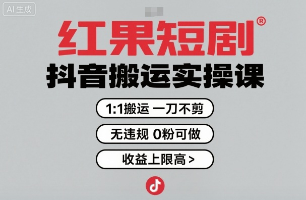 红果短剧拉新之抖音搬运实操课，1：1搬运，一刀不剪，无违规，0粉可做，收益上限高-小七创业网-短视频自媒体创业项目资源网