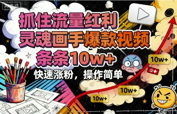 抓住流量红利，灵魂画手爆款视频，条条10w+，快速涨粉，操作简单-小七创业网-短视频自媒体创业项目资源网