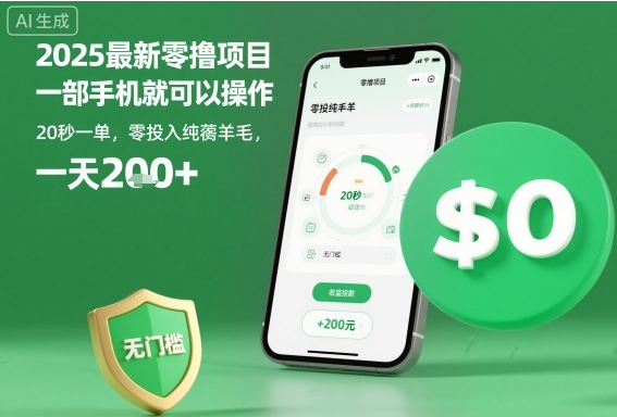 2025最新零撸项目，一部手机就可以操作，20秒一单，零投入纯薅羊毛，无门槛，一天200+【揭秘】-小七创业网-短视频自媒体创业项目资源网
