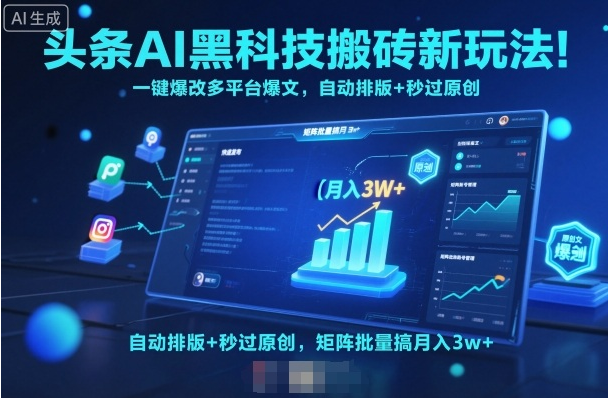 头条AI黑科技搬砖新玩法！一键爆改多平台爆文，自动排版+秒过原创，矩阵批量搞月入3w+【揭秘】-小七创业网-短视频自媒体创业项目资源网