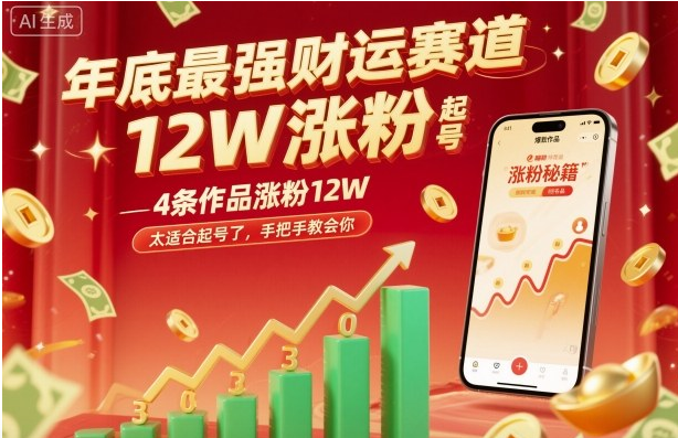 年底最强财运赛道，4条作品涨粉12W，太适合起号了，手把手教会你-小七创业网-短视频自媒体创业项目资源网