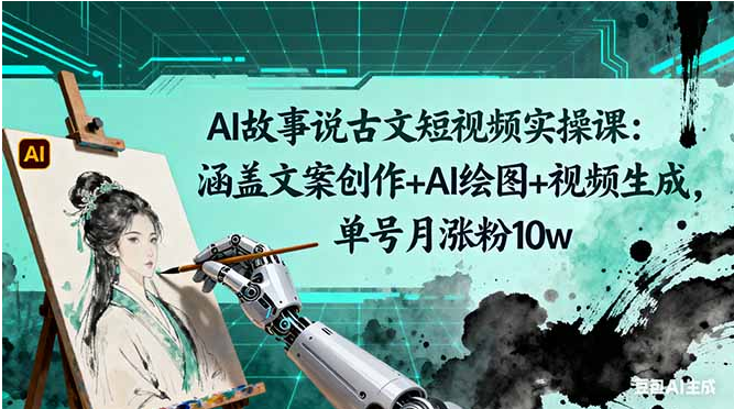 AI故事说古文短视频实操课：涵盖文案创作+AI绘图+视频生成，单号月涨粉10w-小七创业网-短视频自媒体创业项目资源网