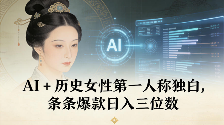 AI+历史女性第一人称独白，条条爆款日入三位数-小七创业网-短视频自媒体创业项目资源网